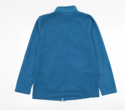 Back view of Alison Vallee women’s blue polyester pullover sweatshirt, size S, zip - fleece