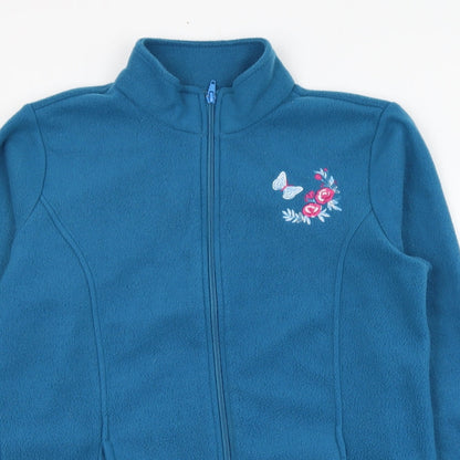 Close-up detail of Alison Vallee women’s blue polyester pullover sweatshirt, size S, zip - fleece