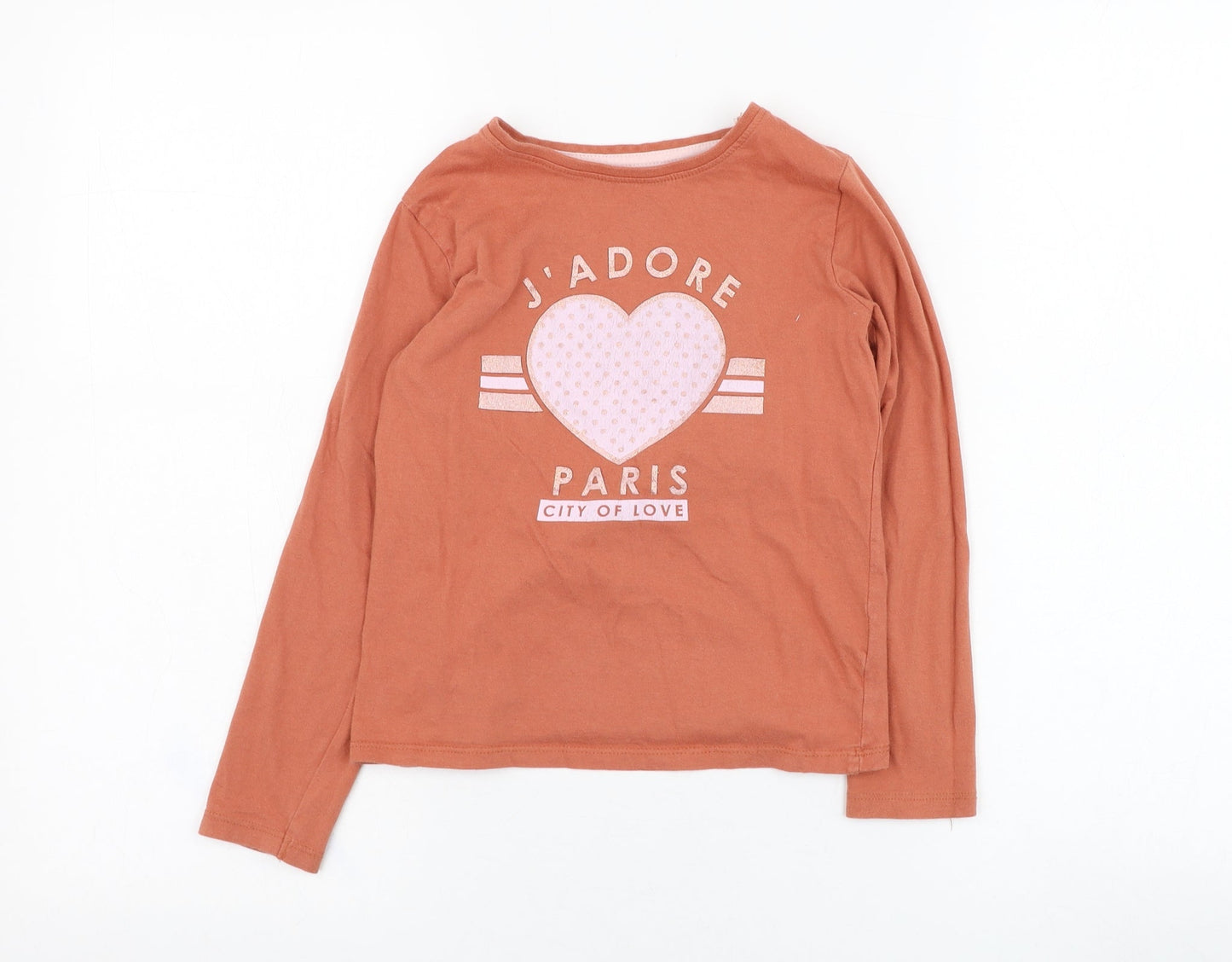 Primark Girls Orange  Cotton Basic T-Shirt Size 7-8 Years Off the Shoulder Pullover - J'adore