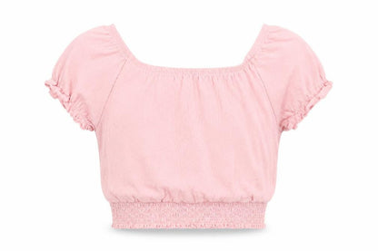 Front view of George girls’ pink cotton basic blouse, size 7-8, years round neck pullover