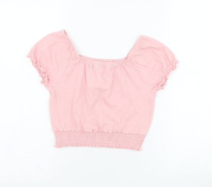 George Girls Pink  Cotton Basic Blouse Size 7-8 Years Round Neck Pullover