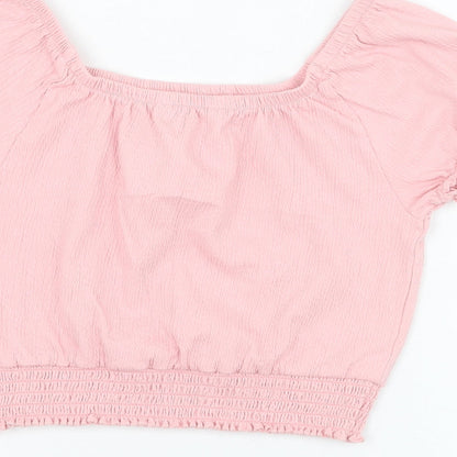 George Girls Pink  Cotton Basic Blouse Size 7-8 Years Round Neck Pullover