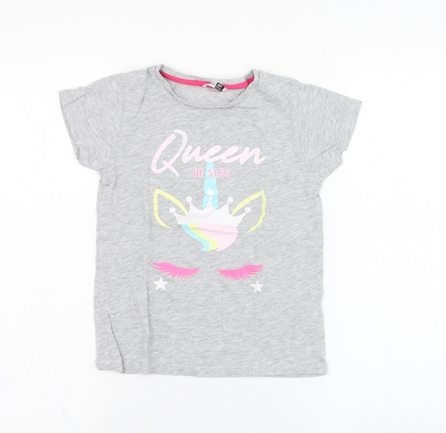 Pep&co Girls Grey  Cotton Basic T-Shirt Size 8-9 Years Round Neck Pullover - Queen of sass