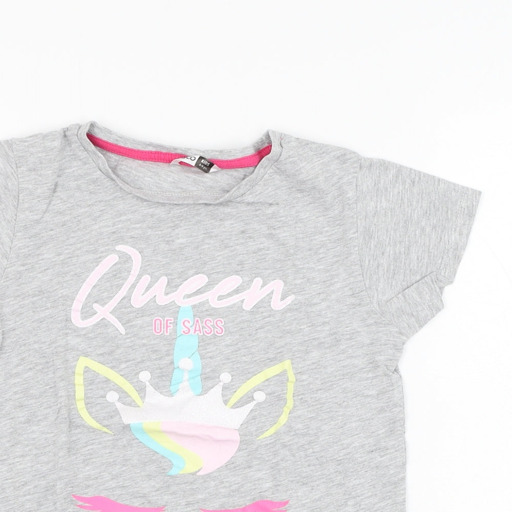 Pep&co Girls Grey  Cotton Basic T-Shirt Size 8-9 Years Round Neck Pullover - Queen of sass