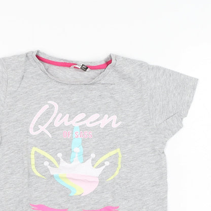 Pep&co Girls Grey  Cotton Basic T-Shirt Size 8-9 Years Round Neck Pullover - Queen of sass