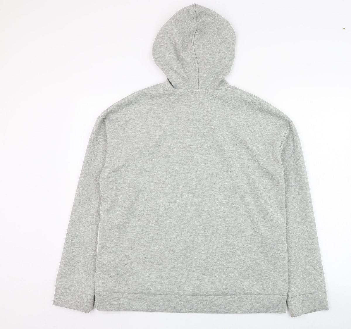 Back view of Stradivarius men’s grey polyester pullover hoodie, size S