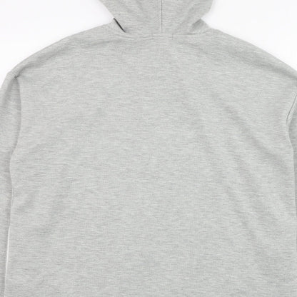 Brand and care label for Stradivarius men’s grey polyester pullover hoodie, size S