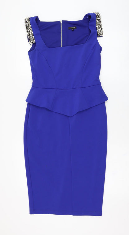 River Island Womens Blue  Polyester Pencil Dress  Size 10  Square Neck Zip