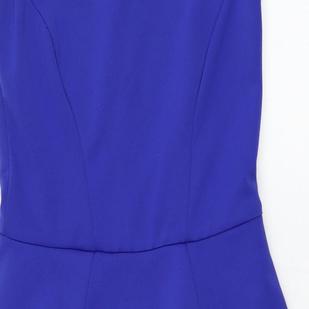 River Island Womens Blue  Polyester Pencil Dress  Size 10  Square Neck Zip