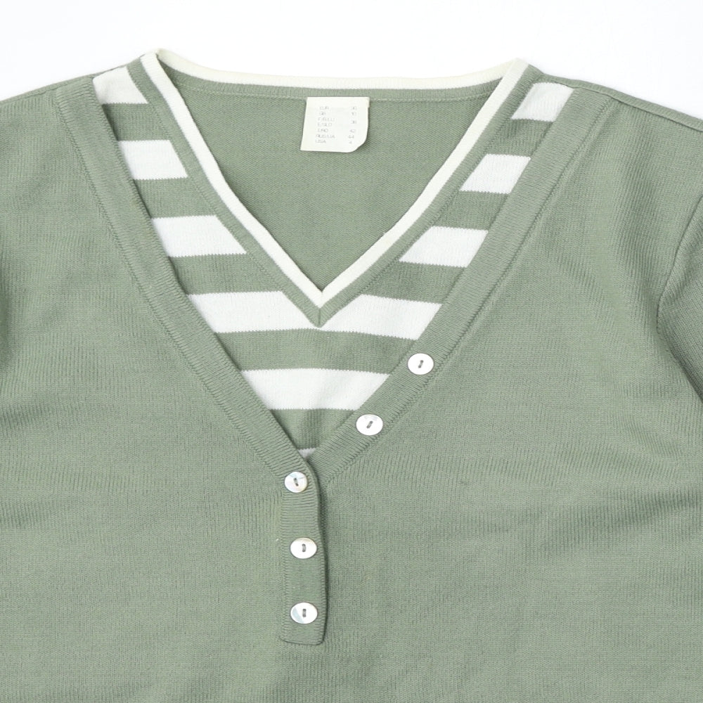 Womens UK Size 10 Preworn Green Cardigan Jumper