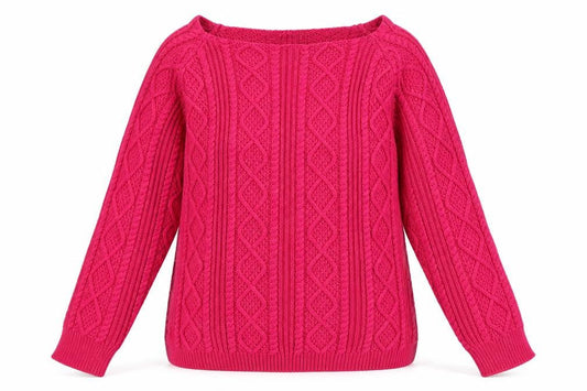 Front view of Tru Collection women’s pink boat neck cotton jumper, size M