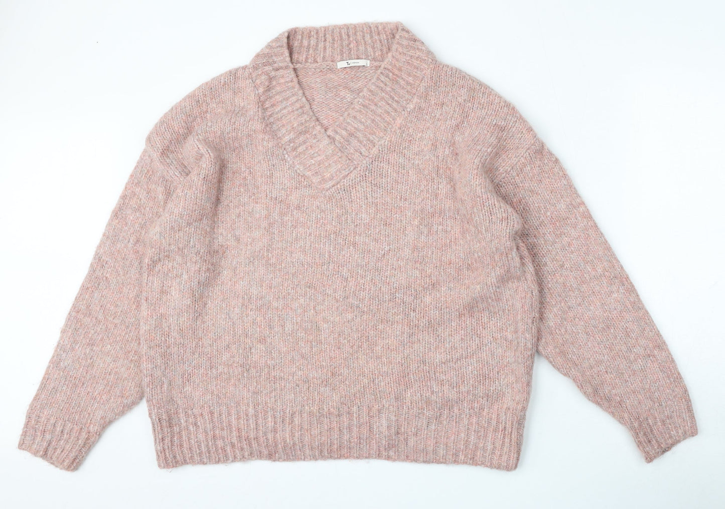 TU Womens Pink V-Neck  Acrylic Pullover Jumper Size L
