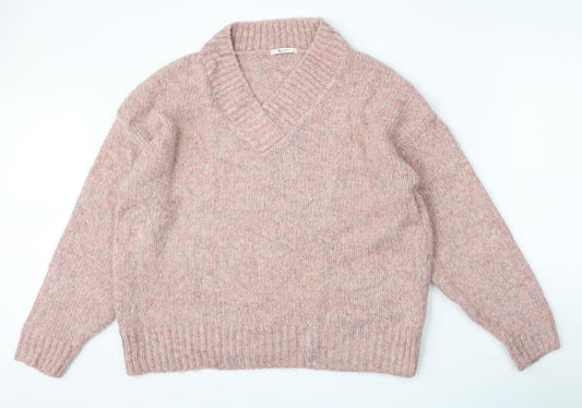 TU Womens Pink V-Neck  Acrylic Pullover Jumper Size L