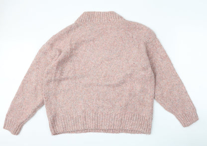 TU Womens Pink V-Neck  Acrylic Pullover Jumper Size L