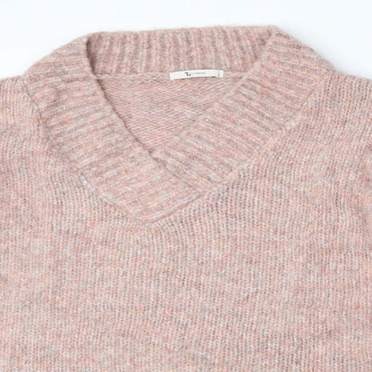 TU Womens Pink V-Neck  Acrylic Pullover Jumper Size L