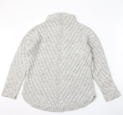 TU Womens Grey Mock Neck  Acrylic Pullover Jumper Size 10