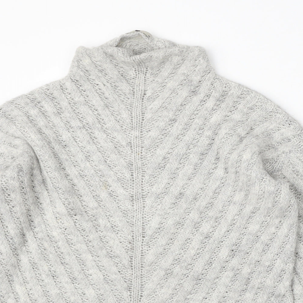 TU Womens Grey Mock Neck  Acrylic Pullover Jumper Size 10