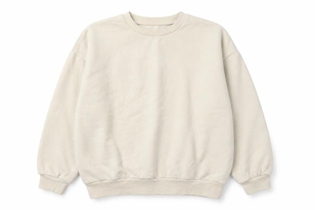 Front view of ASOS women’s beige cotton pullover sweatshirt, size S
