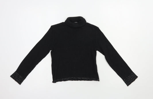 Additional front view of Adams girls’ black roll neck cotton jumper, size 10, years pullover