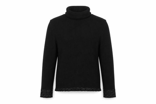 Front view of Adams girls’ black roll neck cotton jumper, size 10, years pullover