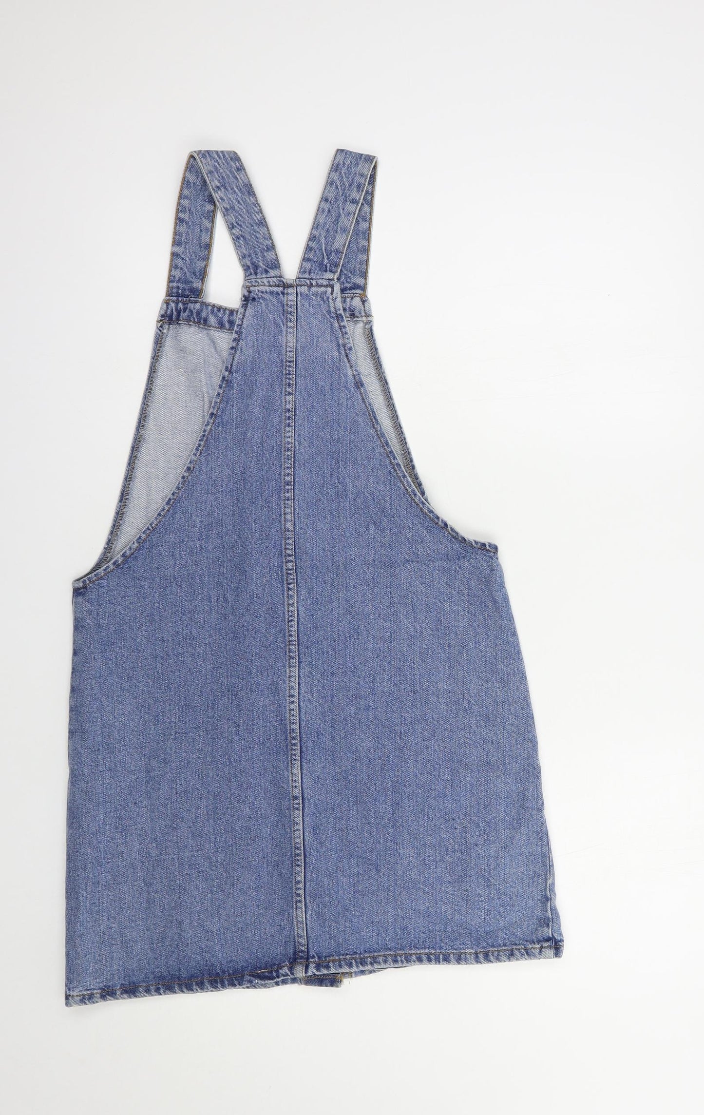 Denim Co. Womens Blue  Cotton Pinafore/Dungaree Dress  Size 8  Square Neck Button