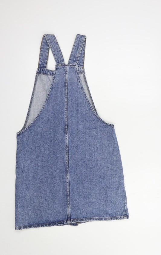 Denim Co. Womens Blue  Cotton Pinafore/Dungaree Dress  Size 8  Square Neck Button