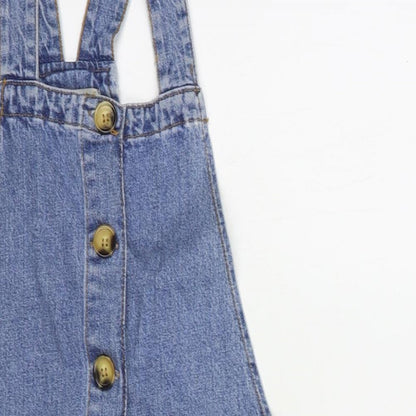 Denim Co. Womens Blue  Cotton Pinafore/Dungaree Dress  Size 8  Square Neck Button