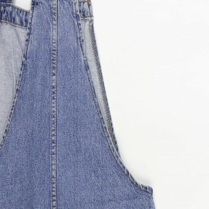 Denim Co. Womens Blue  Cotton Pinafore/Dungaree Dress  Size 8  Square Neck Button