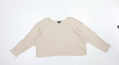 Topshop Womens Beige  Polyester Cropped Blouse Size 10 Boat Neck