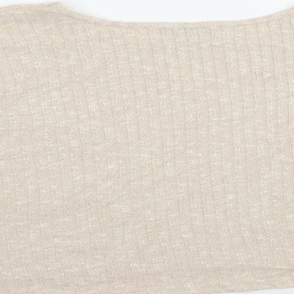 Topshop Womens Beige  Polyester Cropped Blouse Size 10 Boat Neck