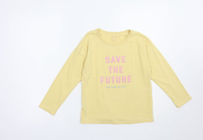 NEXT Girls Yellow  Cotton Pullover T-Shirt Size 9 Years Crew Neck Pullover - Save The Future