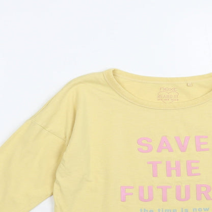 NEXT Girls Yellow  Cotton Pullover T-Shirt Size 9 Years Crew Neck Pullover - Save The Future