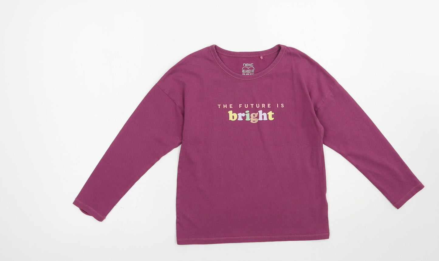 NEXT Girls Purple  Cotton Pullover T-Shirt Size 9 Years Crew Neck Pullover - The Future Is Bright