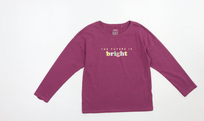 NEXT Girls Purple  Cotton Pullover T-Shirt Size 9 Years Crew Neck Pullover - The Future Is Bright