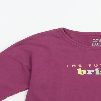 NEXT Girls Purple  Cotton Pullover T-Shirt Size 9 Years Crew Neck Pullover - The Future Is Bright