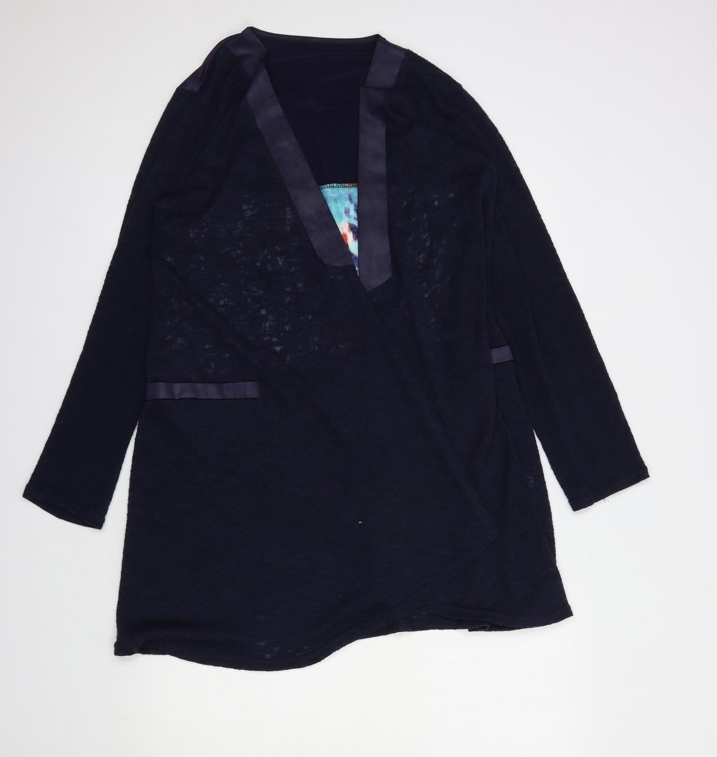 Lippi Womens Blue V-Neck Geometric Polyester Cardigan Jumper Size M