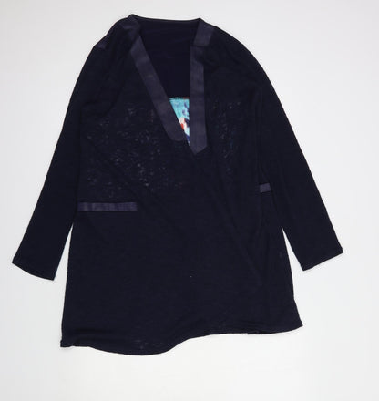 Lippi Womens Blue V-Neck Geometric Polyester Cardigan Jumper Size M