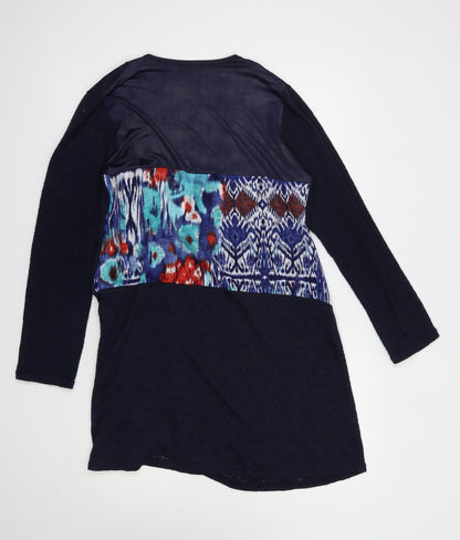 Lippi Womens Blue V-Neck Geometric Polyester Cardigan Jumper Size M