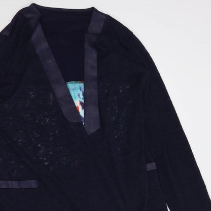 Lippi Womens Blue V-Neck Geometric Polyester Cardigan Jumper Size M