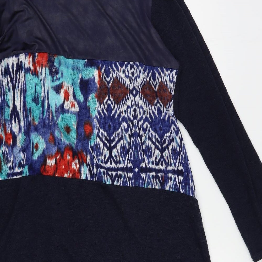 Lippi Womens Blue V-Neck Geometric Polyester Cardigan Jumper Size M