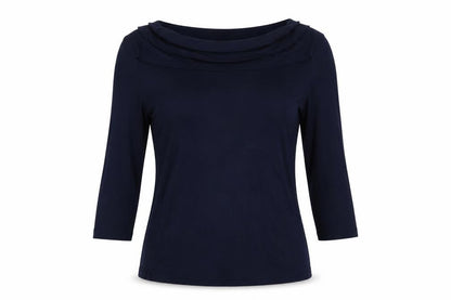 Front view of David Lawrence women’s blue polyester basic blouse, size S, scoop neck