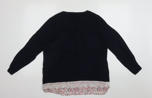George Womens Black Round Neck Floral Viscose Pullover Jumper Size 14