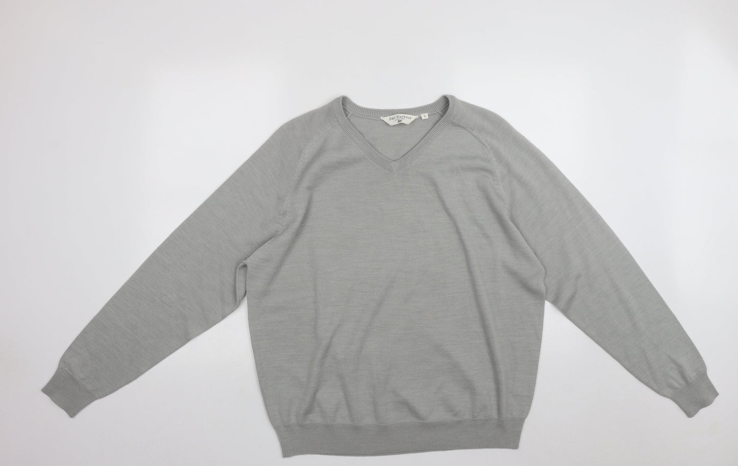 Bar Harbour Mens Grey V-Neck  Acrylic Pullover Jumper Size L