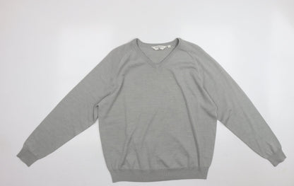 Bar Harbour Mens Grey V-Neck  Acrylic Pullover Jumper Size L