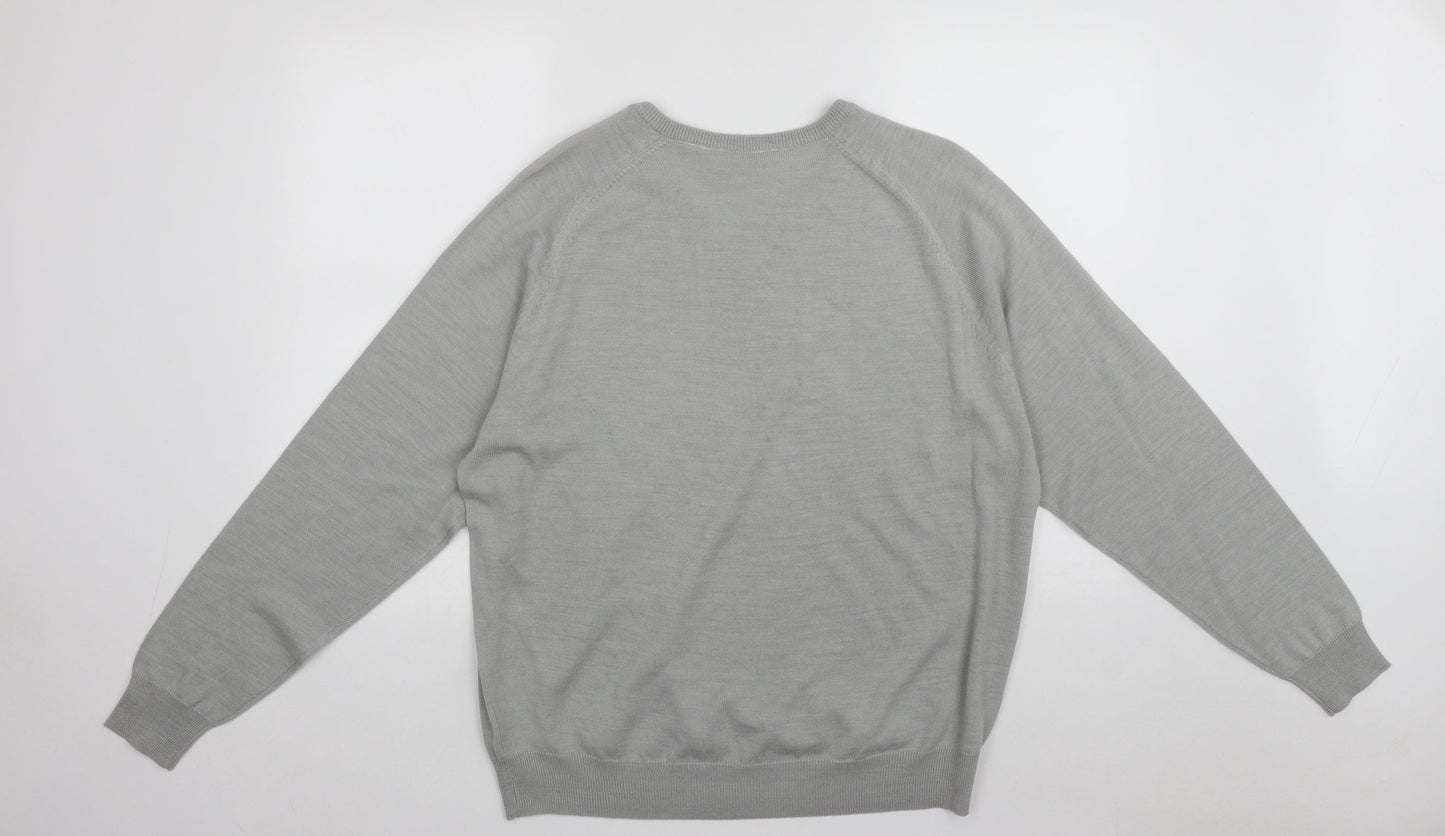 Bar Harbour Mens Grey V-Neck  Acrylic Pullover Jumper Size L