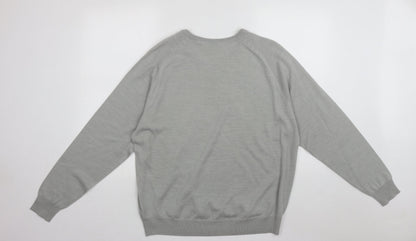 Bar Harbour Mens Grey V-Neck  Acrylic Pullover Jumper Size L