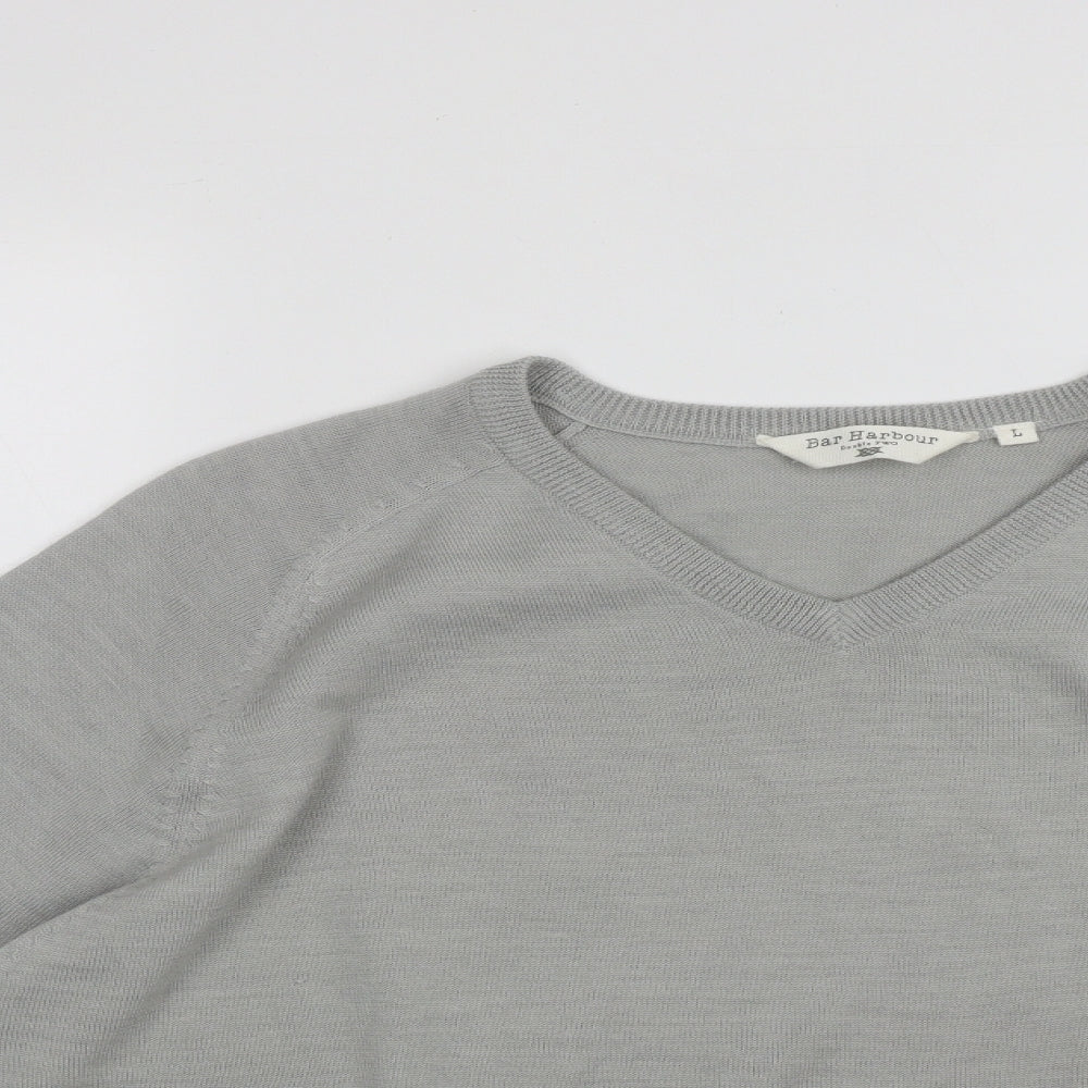Bar Harbour Mens Grey V-Neck  Acrylic Pullover Jumper Size L