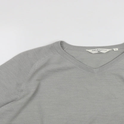 Bar Harbour Mens Grey V-Neck  Acrylic Pullover Jumper Size L