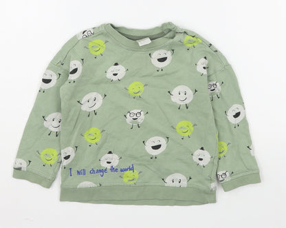 Additional front view of H&M boys’ green geometric cotton pullover sweatshirt, size 2, years pullover