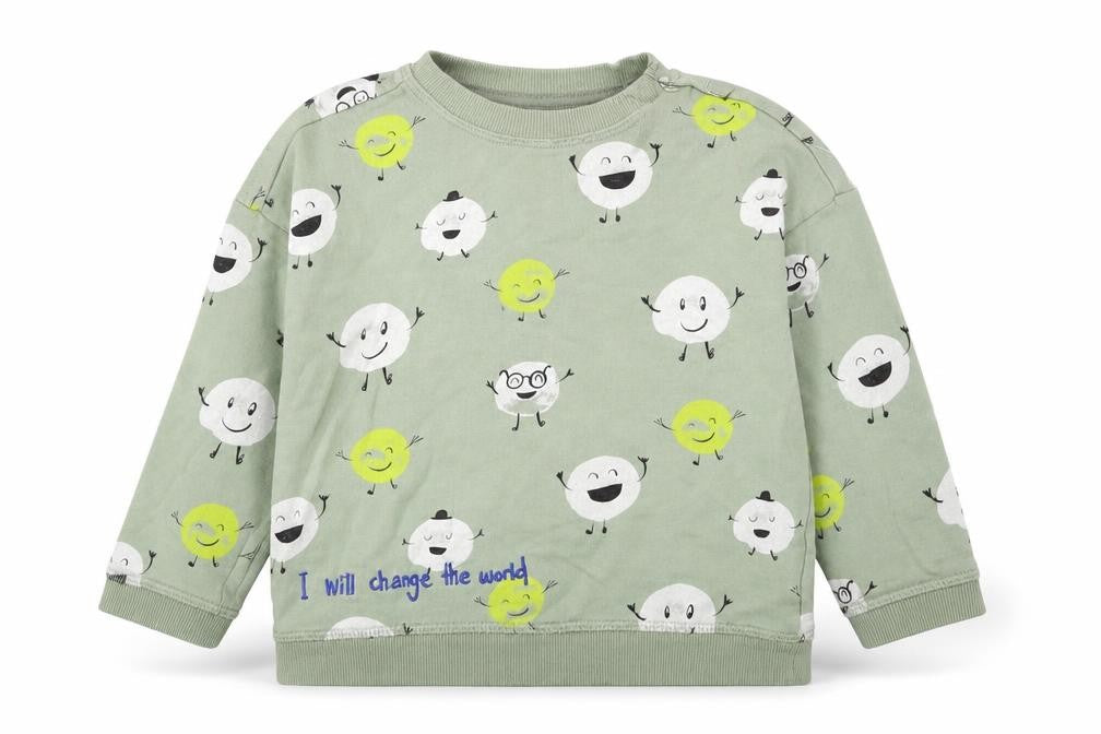 Front view of H&M boys’ green geometric cotton pullover sweatshirt, size 2, years pullover